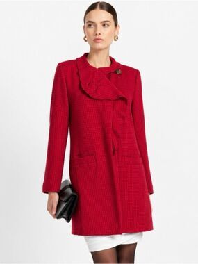 CABI Red Textured Single-Button Trench Coat Size Small